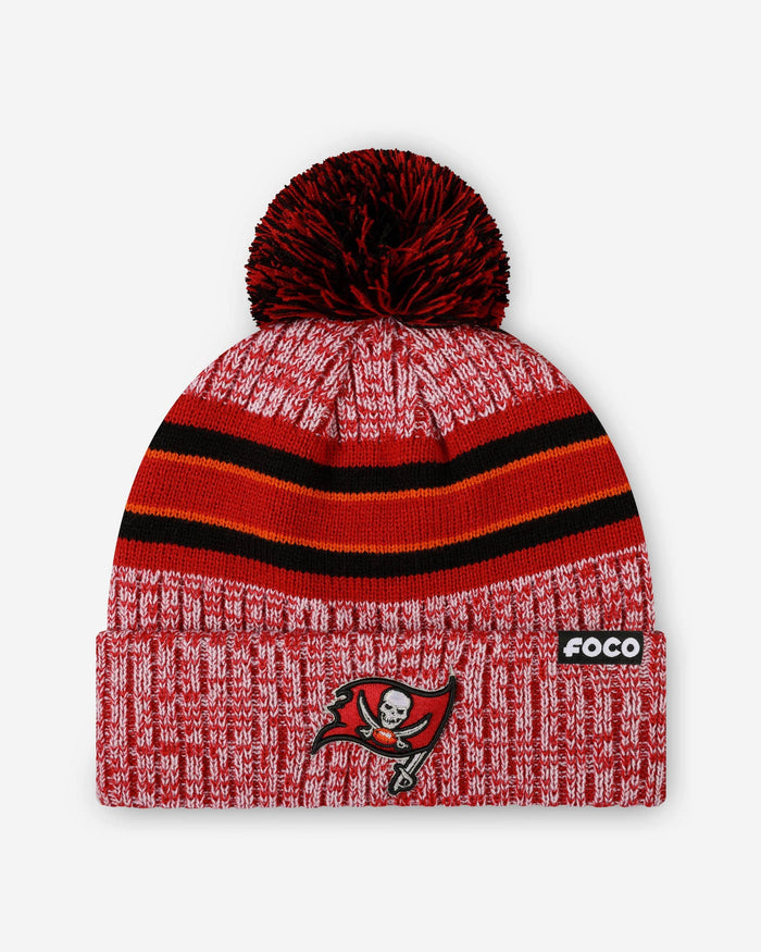 Tampa Bay Buccaneers Heather Team Stripe Lined Pom Beanie FOCO - FOCO.com