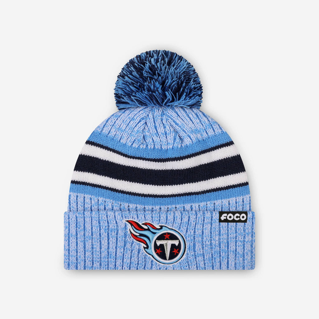 Tennessee Titans Heather Team Stripe Lined Pom Beanie FOCO - FOCO.com