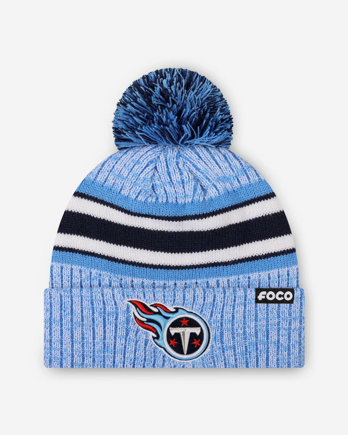 Tennessee Titans Heather Team Stripe Lined Pom Beanie FOCO - FOCO.com