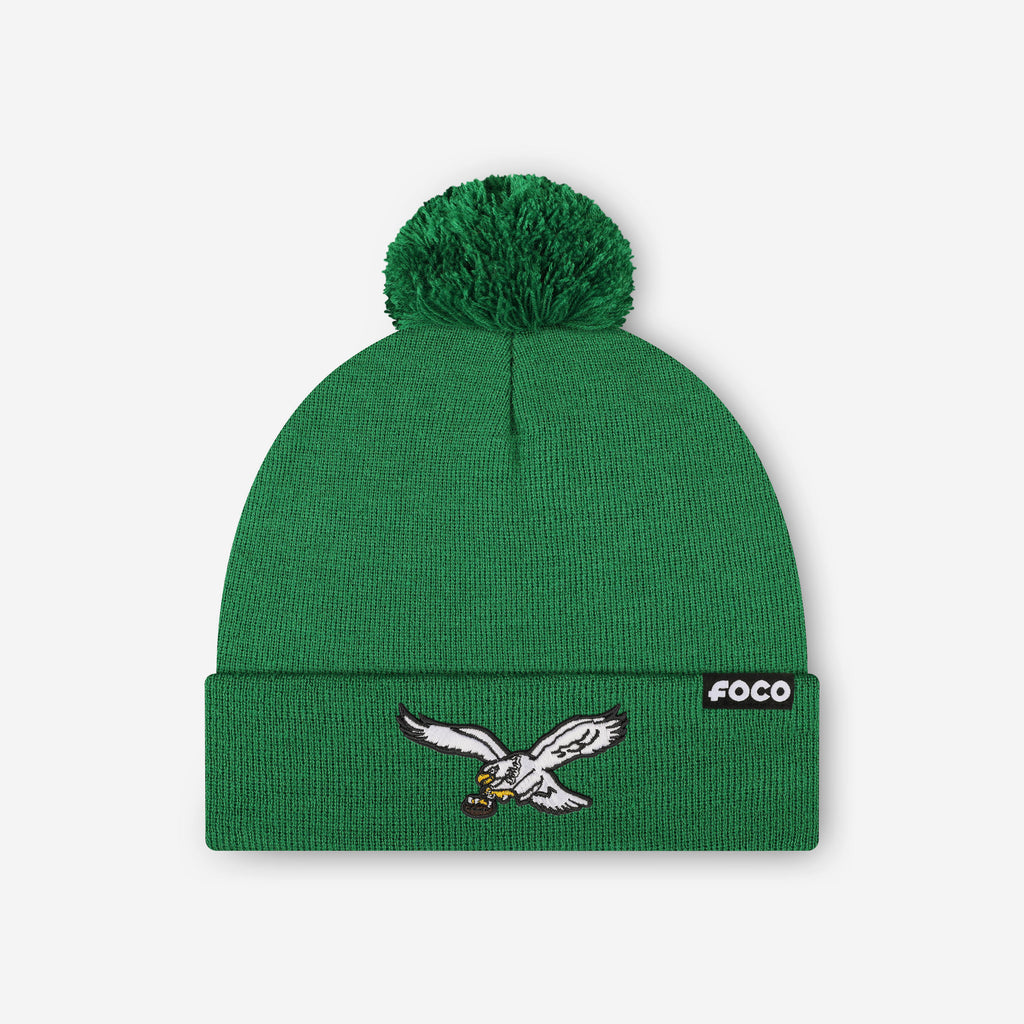 Philadelphia Eagles Basic Retro Logo Pom Beanie FOCO - FOCO.com