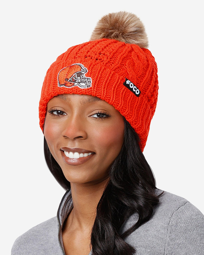 Cleveland Browns Womens Faux Fur Pom Beanie FOCO - FOCO.com