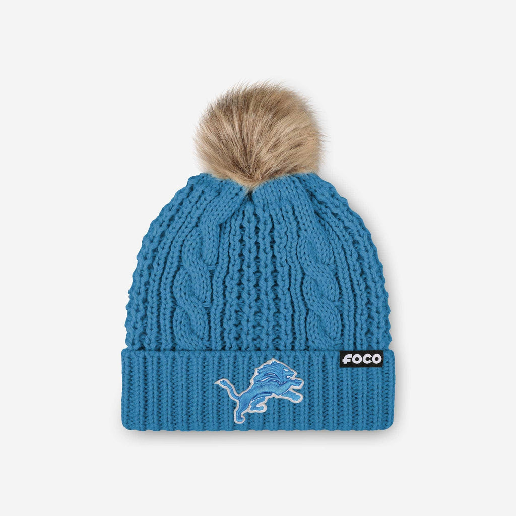 Detroit Lions Womens Faux Fur Pom Beanie FOCO - FOCO.com