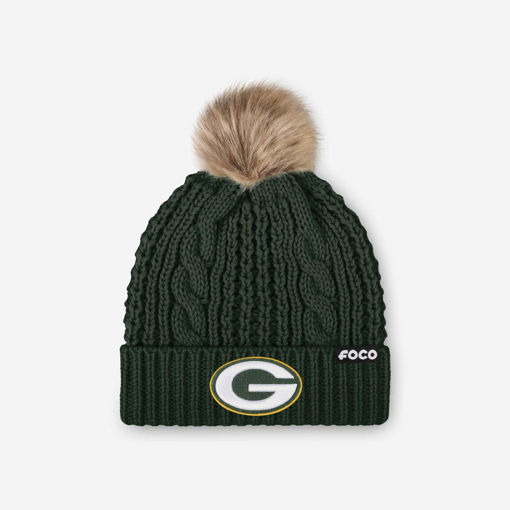 Green Bay Packers Womens Faux Fur Pom Beanie FOCO - FOCO.com