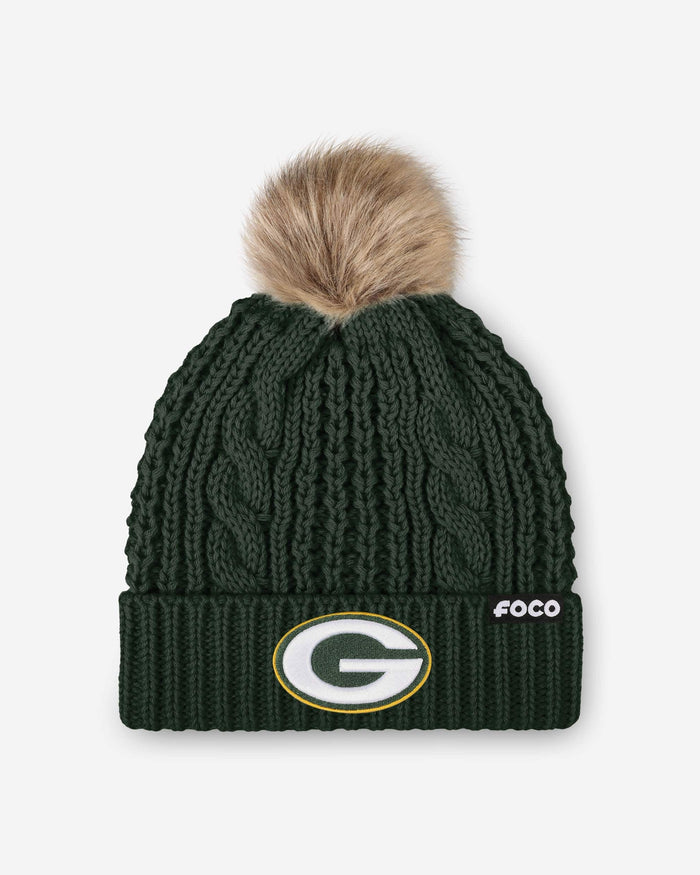 Green Bay Packers Womens Faux Fur Pom Beanie FOCO - FOCO.com