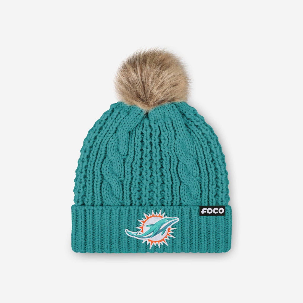 Miami Dolphins Womens Faux Fur Pom Beanie FOCO - FOCO.com