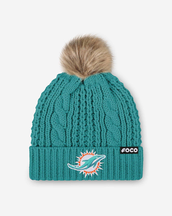 Miami Dolphins Womens Faux Fur Pom Beanie FOCO - FOCO.com