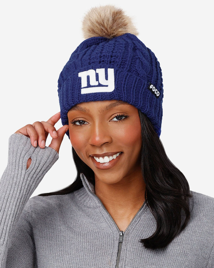 New York Giants Womens Faux Fur Pom Beanie FOCO - FOCO.com