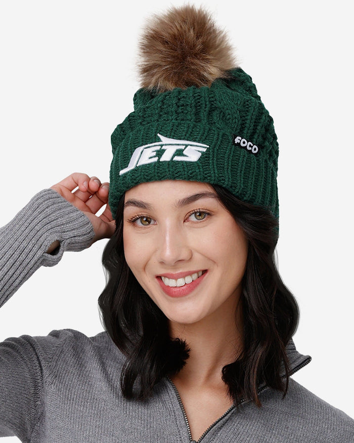 New York Jets Womens Faux Fur Pom Beanie FOCO - FOCO.com