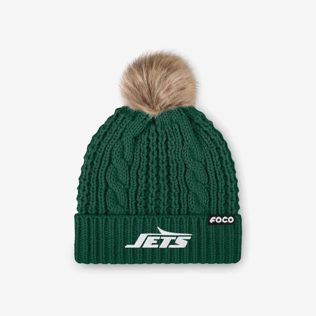 New York Jets Womens Faux Fur Pom Beanie FOCO - FOCO.com