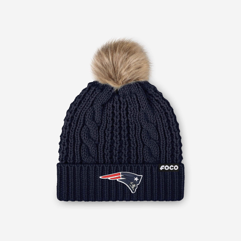 New England Patriots Womens Faux Fur Pom Beanie FOCO - FOCO.com