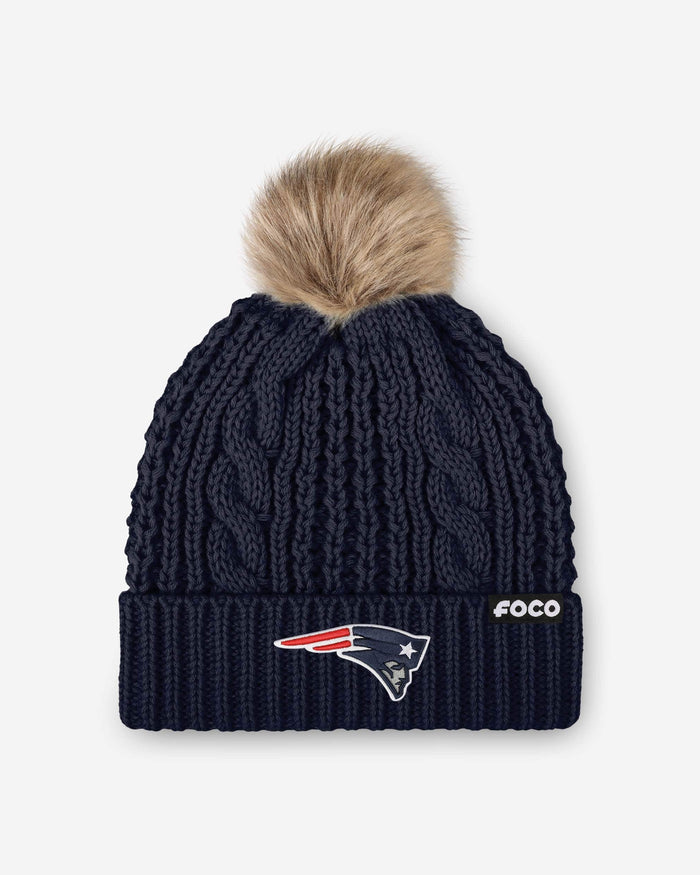 New England Patriots Womens Faux Fur Pom Beanie FOCO - FOCO.com