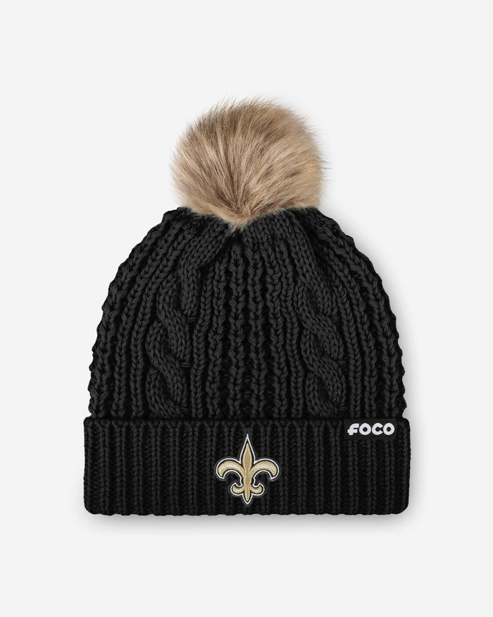 New Orleans Saints Womens Faux Fur Pom Beanie FOCO - FOCO.com