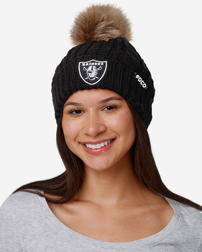 Las Vegas Raiders Womens Faux Fur Pom Beanie FOCO - FOCO.com