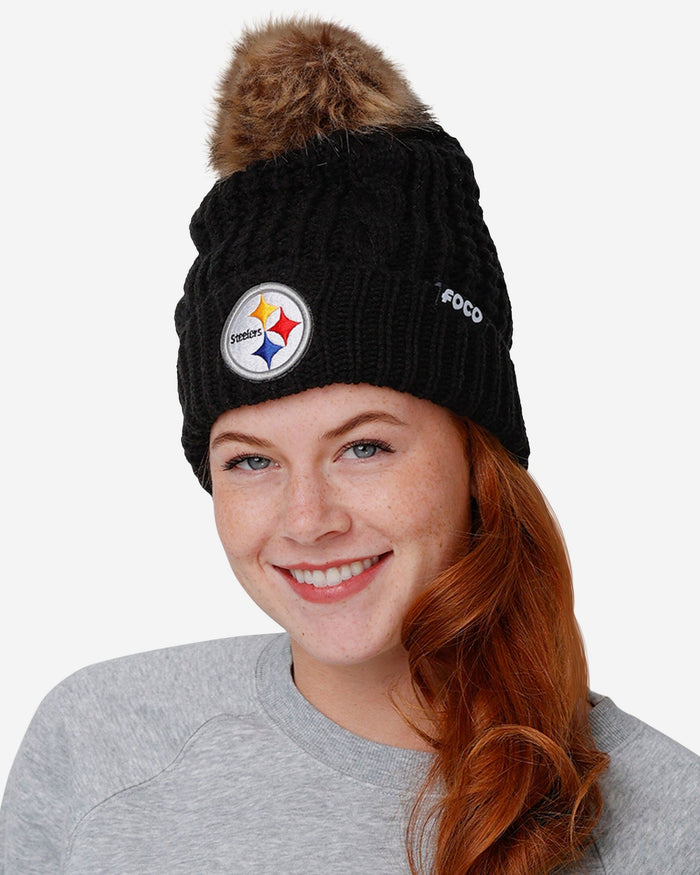 Pittsburgh Steelers Womens Faux Fur Pom Beanie FOCO - FOCO.com