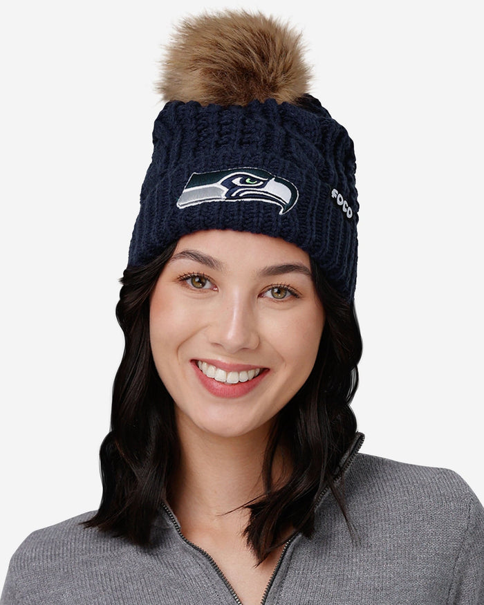 Seattle Seahawks Womens Faux Fur Pom Beanie FOCO - FOCO.com