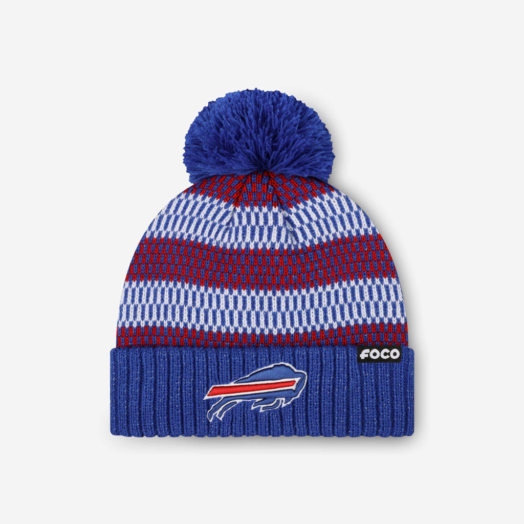 Buffalo Bills Womens Cozy Knit Metallic Thread Pom Beanie FOCO - FOCO.com