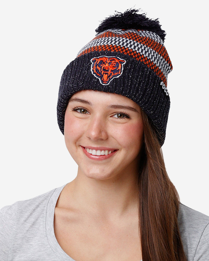 Chicago Bears Womens Cozy Knit Metallic Thread Pom Beanie FOCO - FOCO.com