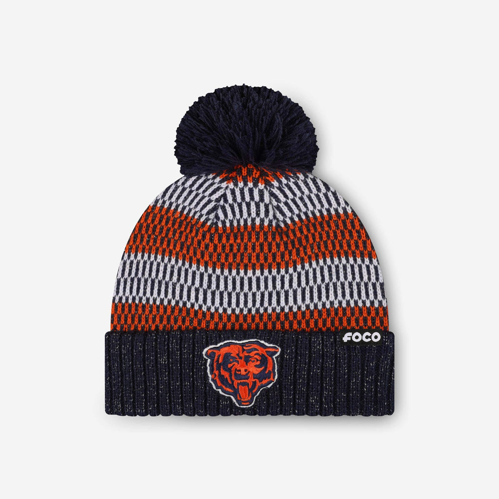 Chicago Bears Womens Cozy Knit Metallic Thread Pom Beanie FOCO - FOCO.com