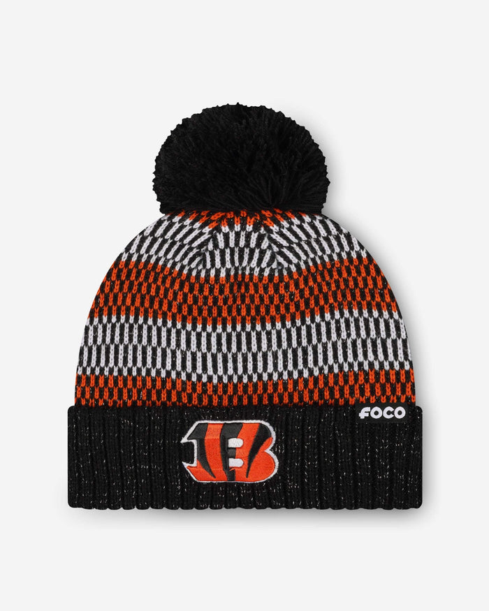 Cincinnati Bengals Womens Cozy Knit Metallic Thread Pom Beanie FOCO - FOCO.com