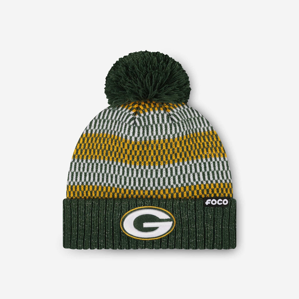 Green Bay Packers Womens Cozy Knit Metallic Thread Pom Beanie FOCO - FOCO.com