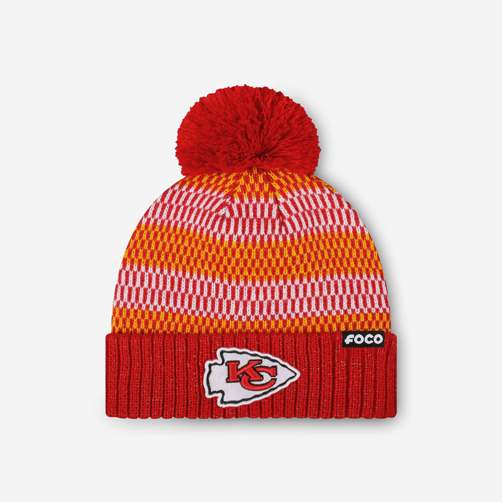 Kansas City Chiefs Womens Cozy Knit Metallic Thread Pom Beanie FOCO - FOCO.com