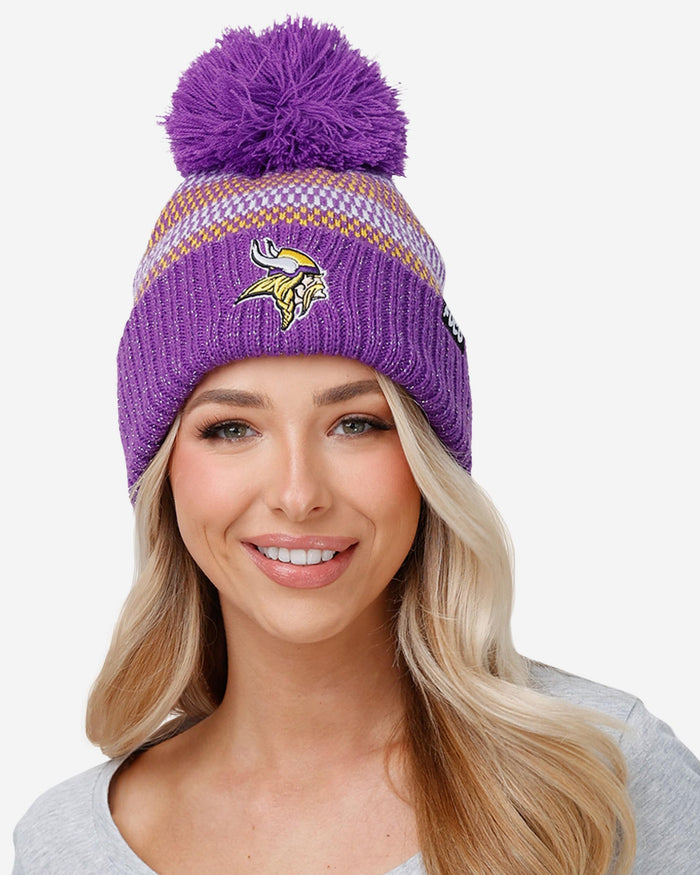 Minnesota Vikings Womens Cozy Knit Metallic Thread Pom Beanie FOCO - FOCO.com