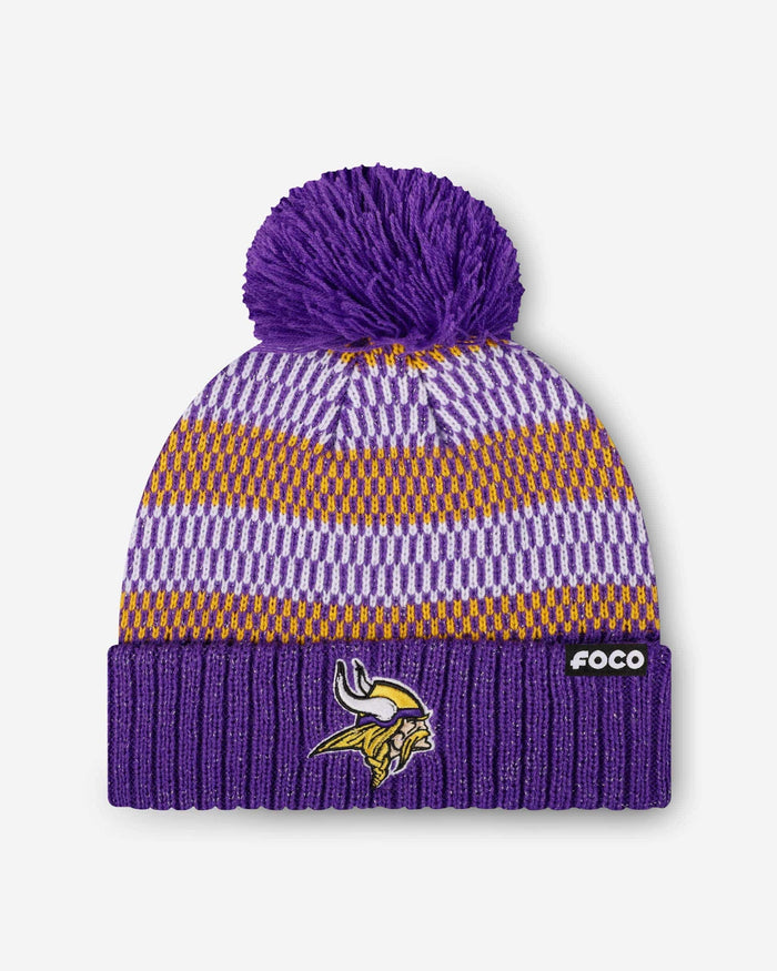 Minnesota Vikings Womens Cozy Knit Metallic Thread Pom Beanie FOCO - FOCO.com