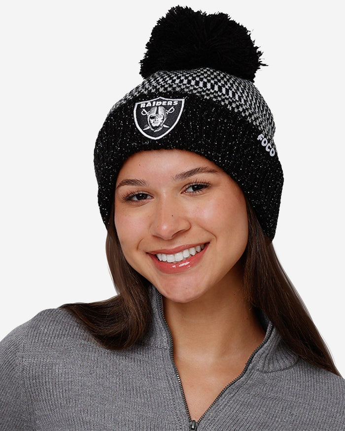 Las Vegas Raiders Womens Cozy Knit Metallic Thread Pom Beanie FOCO - FOCO.com