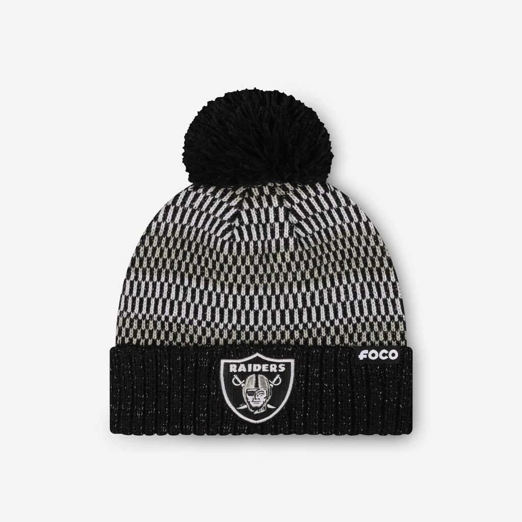 Las Vegas Raiders Womens Cozy Knit Metallic Thread Pom Beanie FOCO - FOCO.com