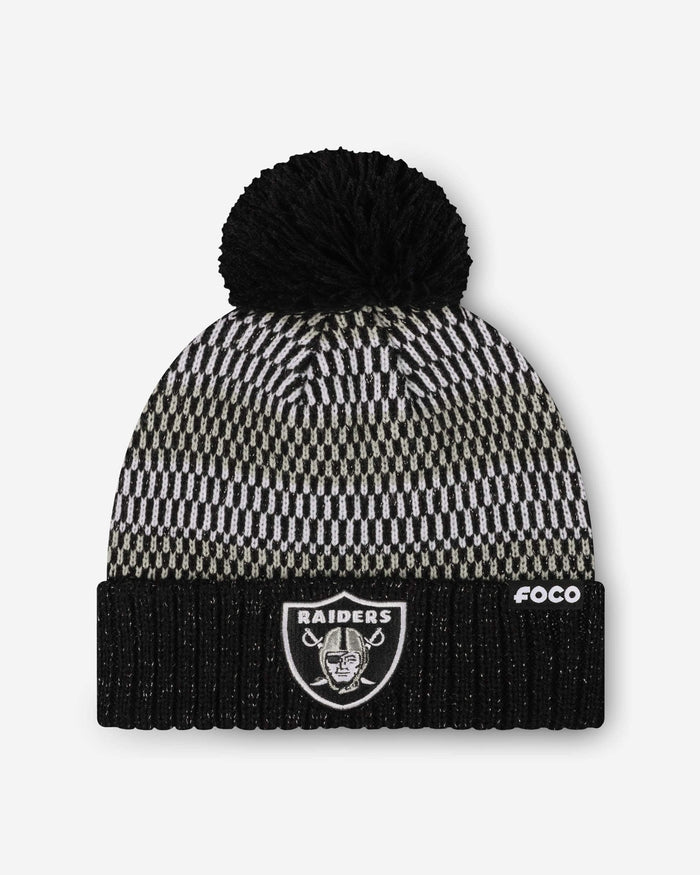 Las Vegas Raiders Womens Cozy Knit Metallic Thread Pom Beanie FOCO - FOCO.com