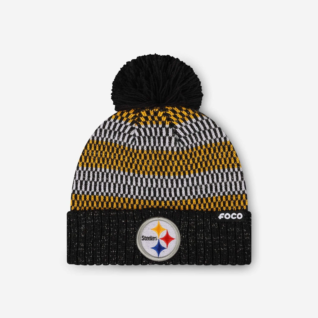 Pittsburgh Steelers Womens Cozy Knit Metallic Thread Pom Beanie FOCO - FOCO.com