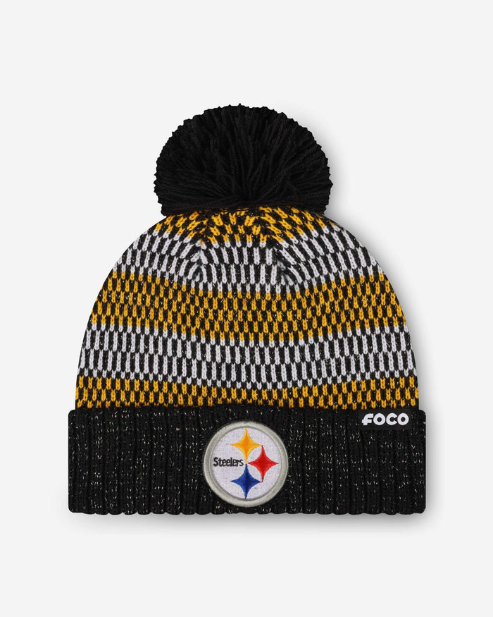 Pittsburgh Steelers Womens Cozy Knit Metallic Thread Pom Beanie FOCO - FOCO.com