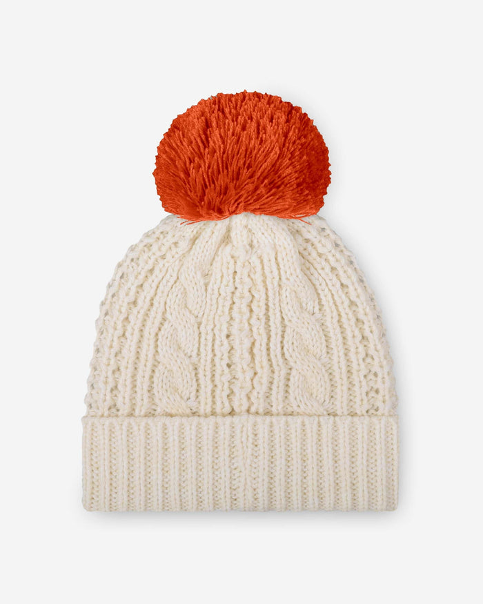 Cincinnati Bengals Womens Primary Logo White Cable Knit Pom Beanie FOCO - FOCO.com