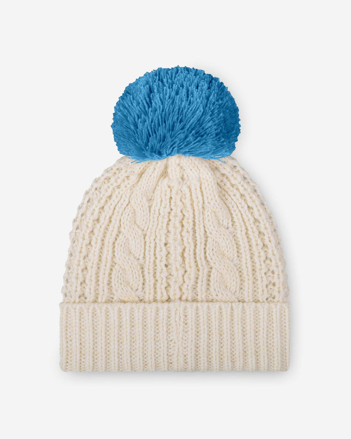 Detroit Lions Womens Primary Logo White Cable Knit Pom Beanie FOCO - FOCO.com