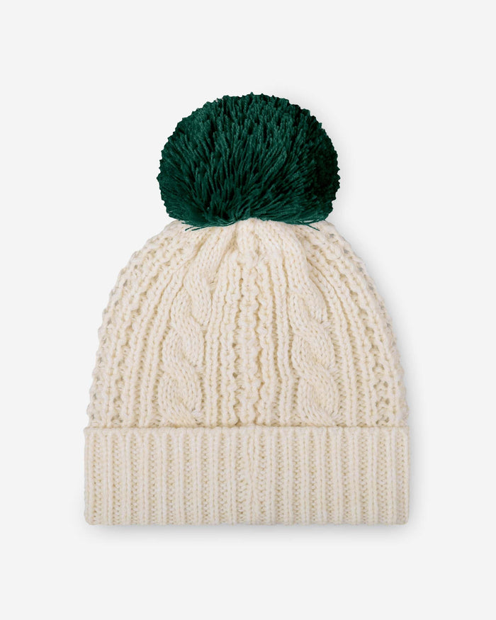 New York Jets Womens Primary Logo White Cable Knit Pom Beanie FOCO - FOCO.com