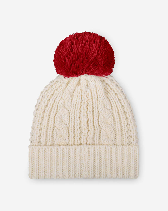 San Francisco 49ers Womens Primary Logo White Cable Knit Pom Beanie FOCO - FOCO.com