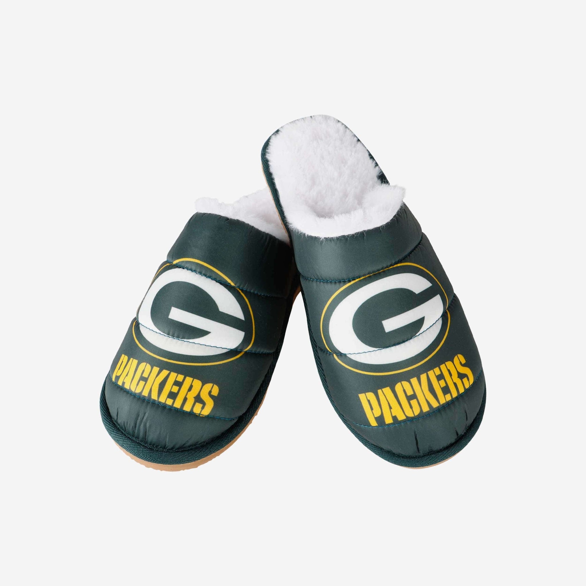 FOCO Green Bay Packers Open Back Slippers in White