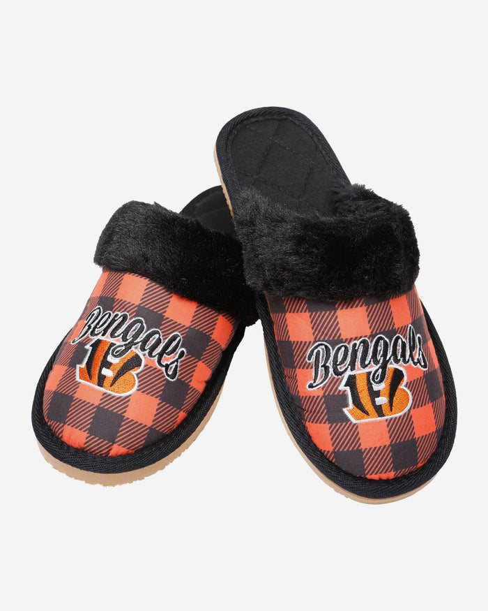 Cincinnati Bengals Womens Plaid Sherpa Mule Slipper FOCO - FOCO.com