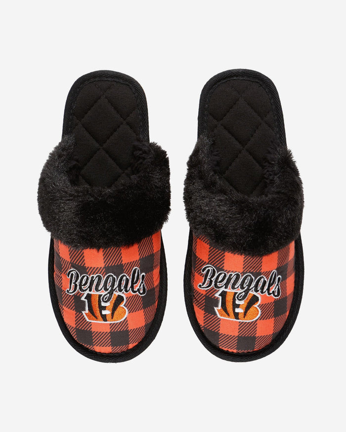 Cincinnati Bengals Womens Plaid Sherpa Mule Slipper FOCO - FOCO.com