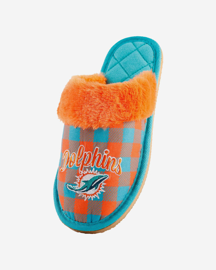 Miami Dolphins Womens Plaid Sherpa Mule Slipper FOCO - FOCO.com