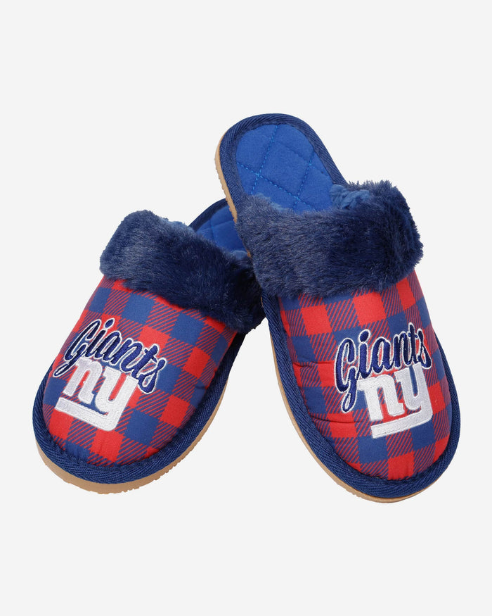 New York Giants Womens Plaid Sherpa Mule Slipper FOCO - FOCO.com