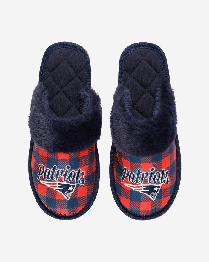 New England Patriots Womens Plaid Sherpa Mule Slipper FOCO - FOCO.com