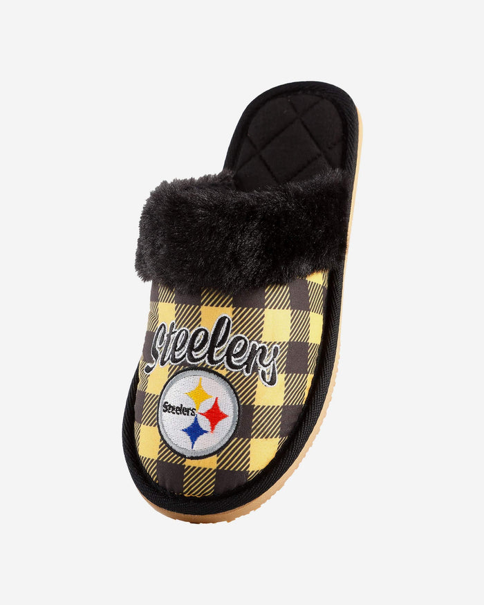 Pittsburgh Steelers Womens Plaid Sherpa Mule Slipper FOCO - FOCO.com