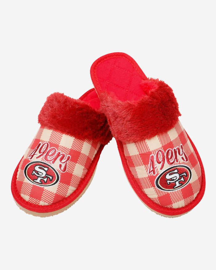 San Francisco 49ers Womens Plaid Sherpa Mule Slipper FOCO - FOCO.com