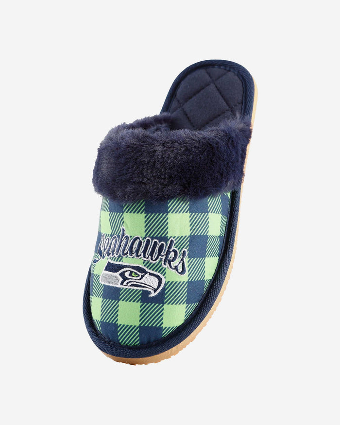 Seattle Seahawks Womens Plaid Sherpa Mule Slipper FOCO - FOCO.com