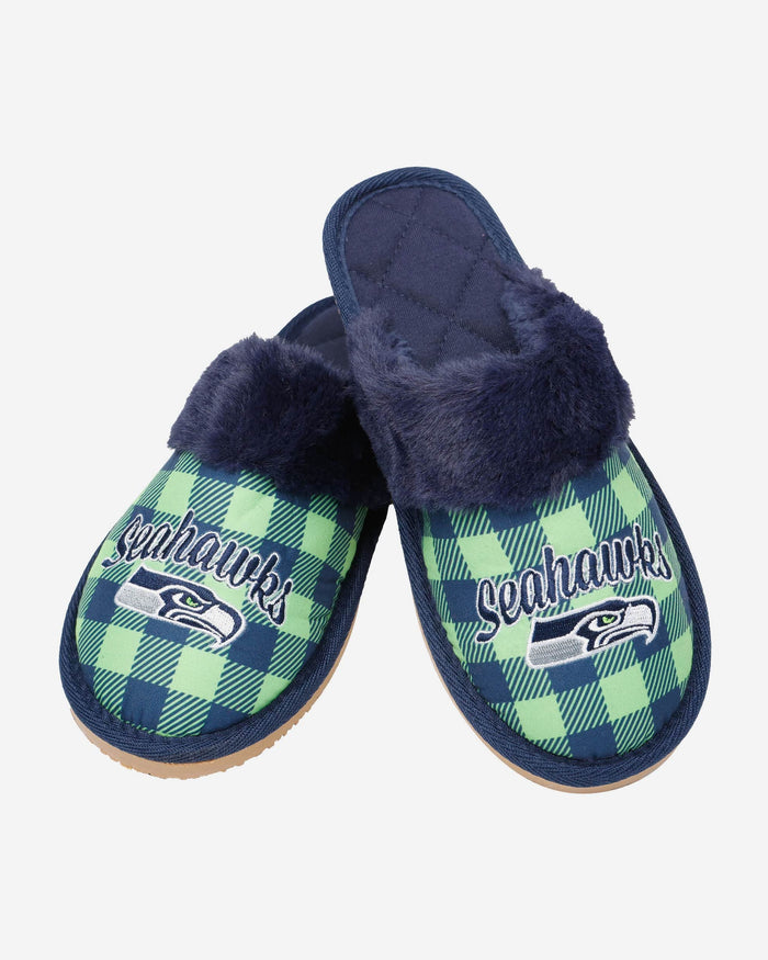 Seattle Seahawks Womens Plaid Sherpa Mule Slipper FOCO - FOCO.com