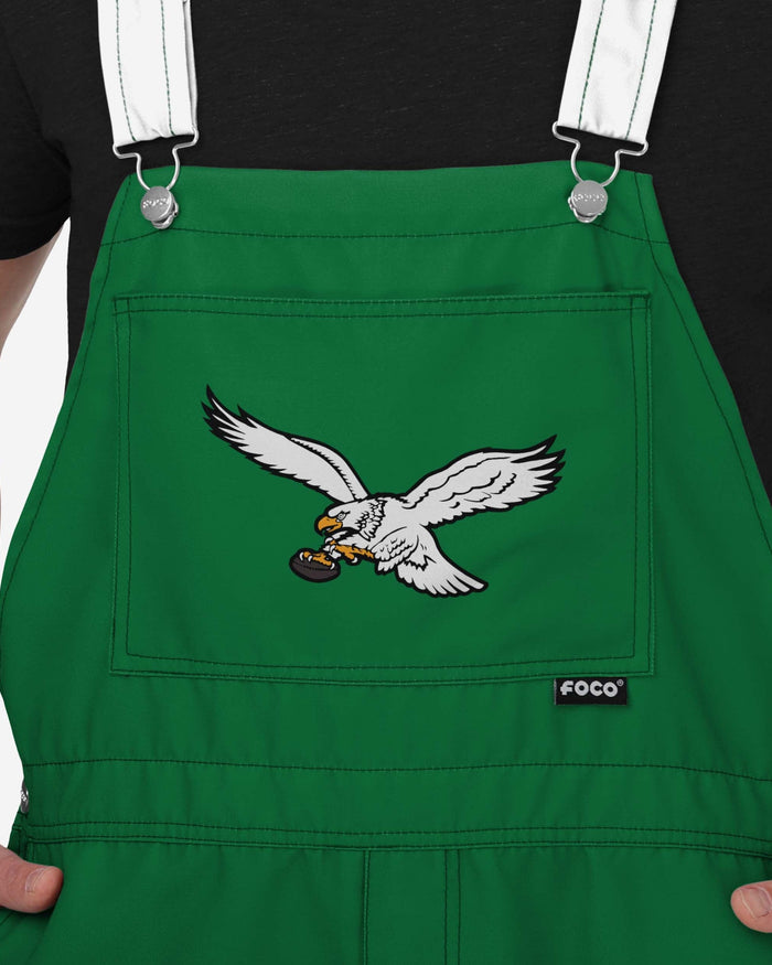 Philadelphia Eagles Mens Kelly Green Team Stripe Bib Shortalls FOCO - FOCO.com