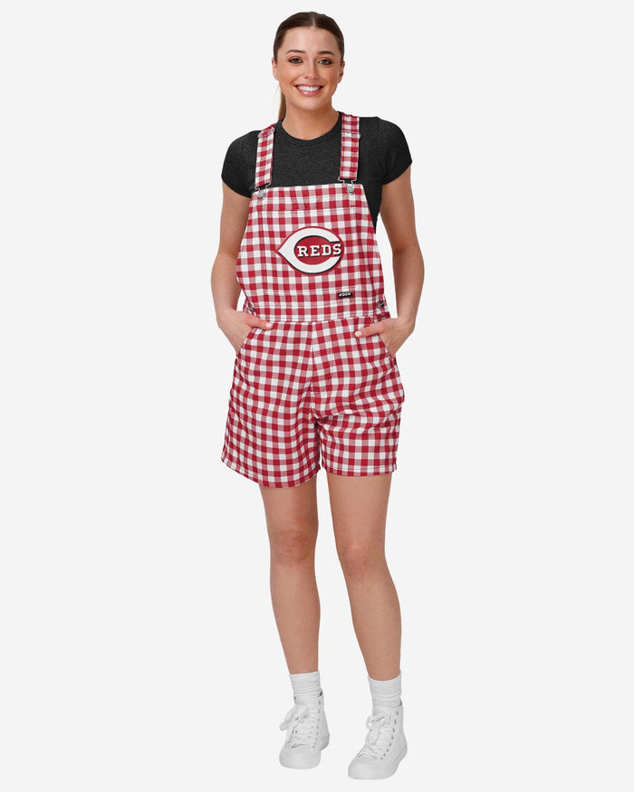 Cincinnati Reds Womens Gingham Check Bib Shortalls FOCO XS - FOCO.com