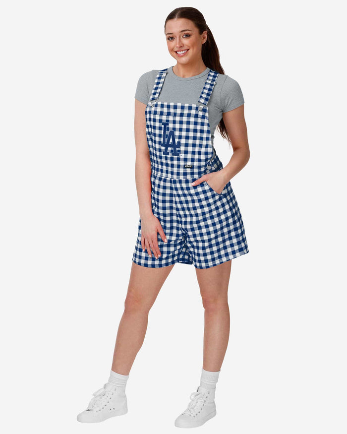 Los Angeles Dodgers Womens Gingham Check Bib Shortalls FOCO XS - FOCO.com