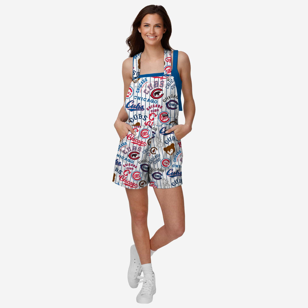 Chicago Cubs Womens Historic Print Bib Shortalls FOCO XS - FOCO.com